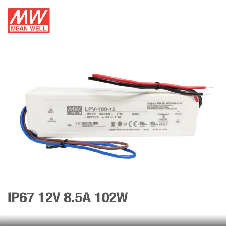 Última Oportunidad Fuente Switching MEANWELL 12V 8.5A 102W, 90-264VAC Exterior IP67