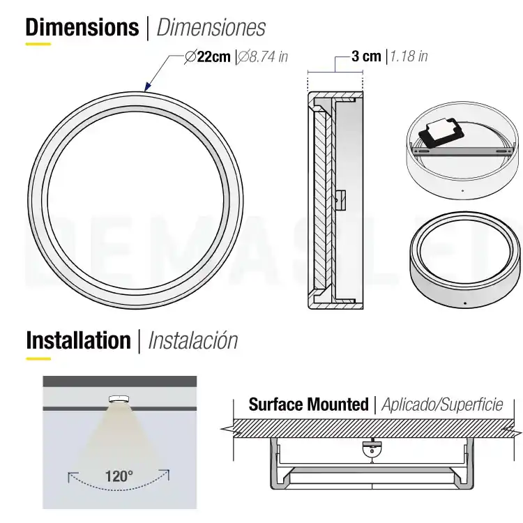 Plafón LED redondo blanco de 22.2cm, 18W 1440lm Neutro, de aplicar Popular