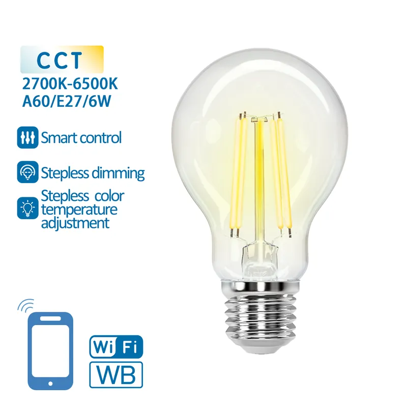 Alta Calidad Bombilla WiFi de filamento inteligente WB A60 E27 (transparente)