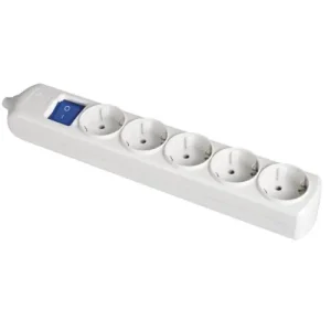 Económico BASE 5 TOMAS BIPOLAR 16A 250V BLANCO CON OBTURADOR+INTERRUPTOR
