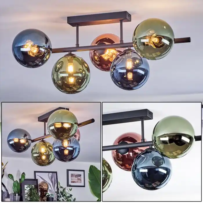 Chehalis Plafones, Luminarias esféricas Azul, Verde, Color cobre, 5 luces Precio De Oferta