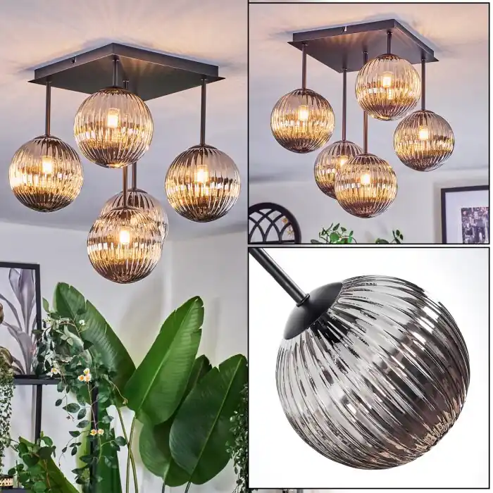 Chehalis Plafones, Luminarias esféricas Ahumado, 5 luces Económico