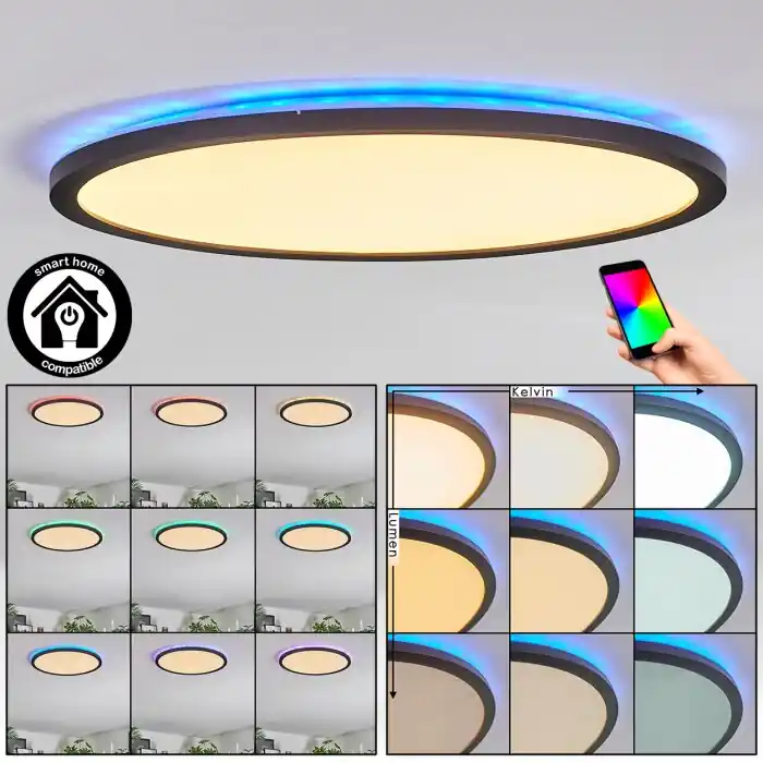 Zuren Plafones, Panel LED Negro, 1 luz, Cambia de color Stock Limitado