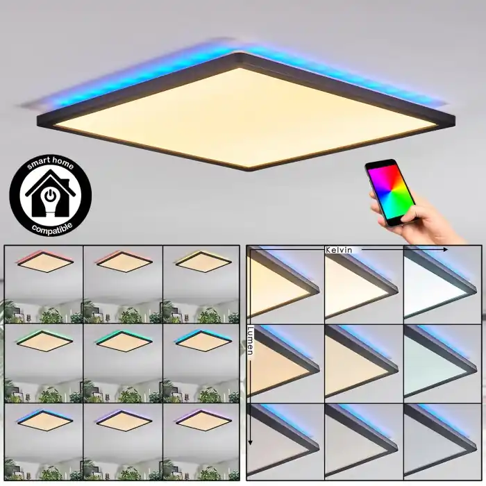Zuren Plafones, Panel LED Negro, 1 luz, Cambia de color Directo De Fábrica