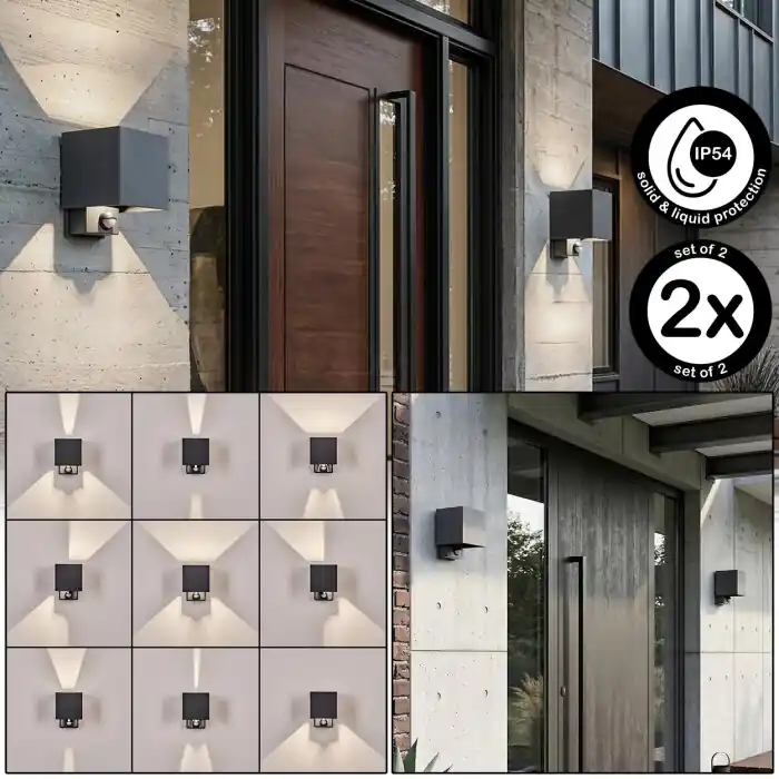 A Buen Precio Almodofa Aplique de exterior, Lámpara Up & Down, Apliques LED Antracita, 1 luz, Sensor de movimiento