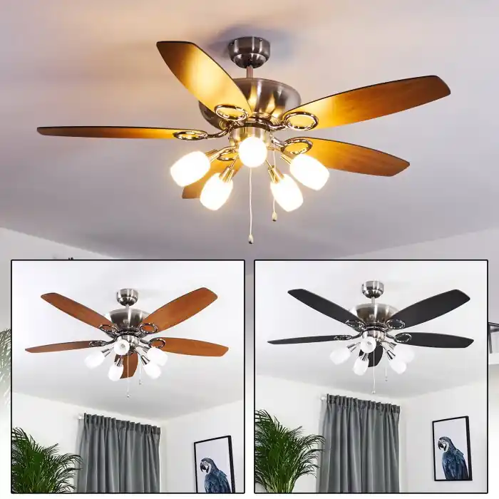 Irving Ventilador de techo Cromo, Gris, Madera clara, 5 luces Rebajas