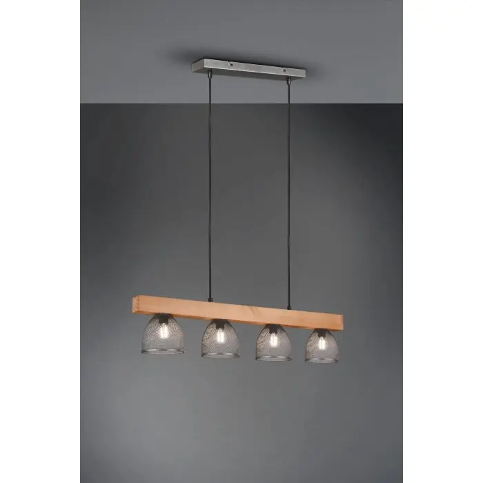 Reality Cestino Lámpara Colgante marrón oscuro, Níquel-mate, 4 luces No Te Lo Pierdas