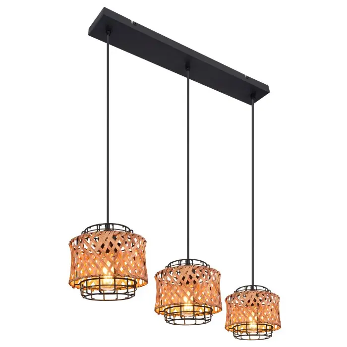 A Buen Precio Globo GINA Lámpara Colgante Madera oscura, Negro, 3 luces
