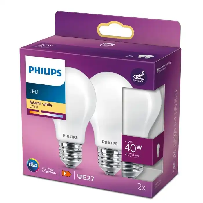 Barato Philips 2x LED E27 4,5 Watt 2700 Kelvin 470 Lumen