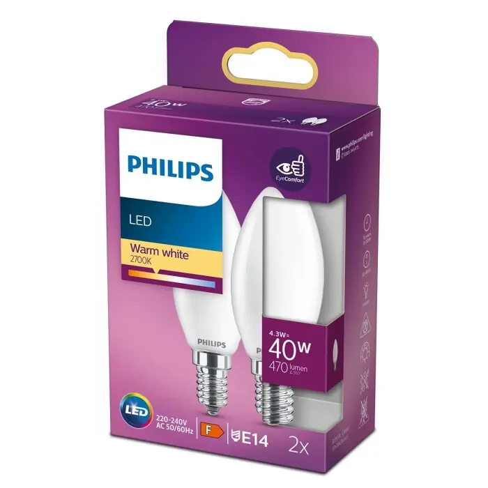Popular Philips 2x LED E14 4,3 Watt 2700 Kelvin 470 Lumen
