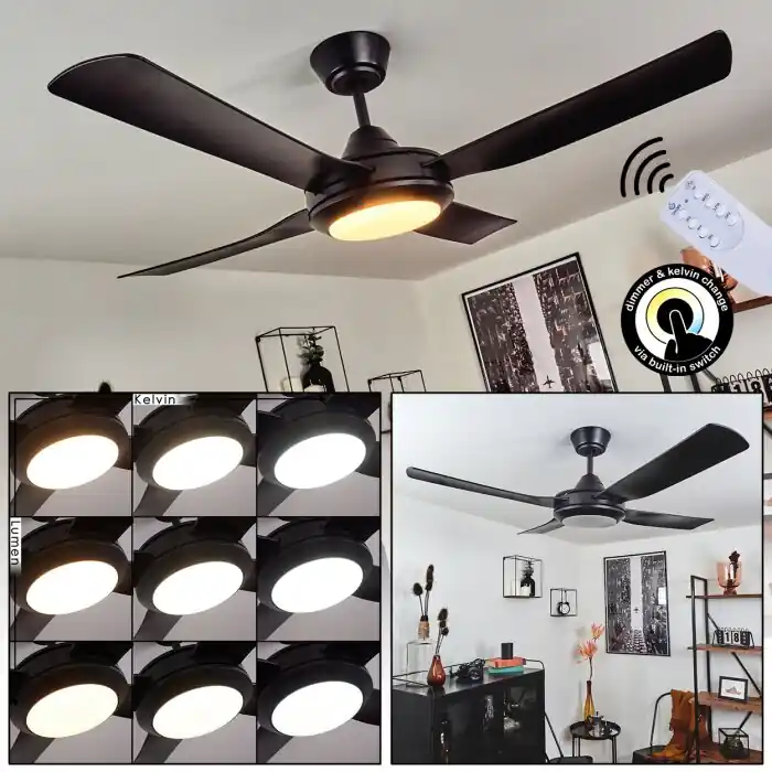 Envío Exprés Tjerne Ventilador de techo LED Negro, 1 luz, Mando a distancia