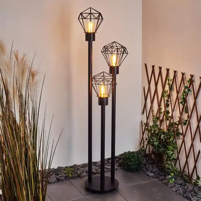 Solda Poste de Jardín Negro, 3 luces Venta Final