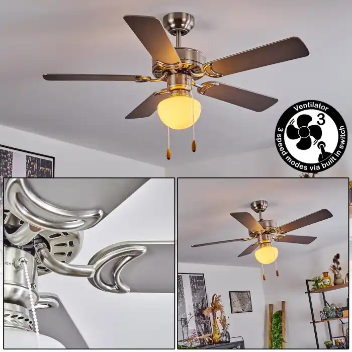 Certificado Apiao Ventilador de techo Marrón, Color madera, Plata, 1 luz