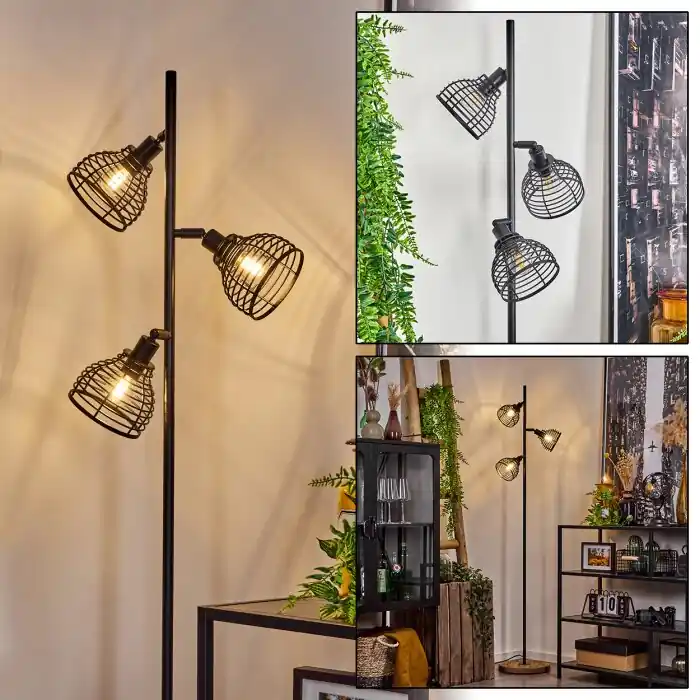 Oferta Especial Omba Lámpara de Pie Crudo, Negro, 3 luces