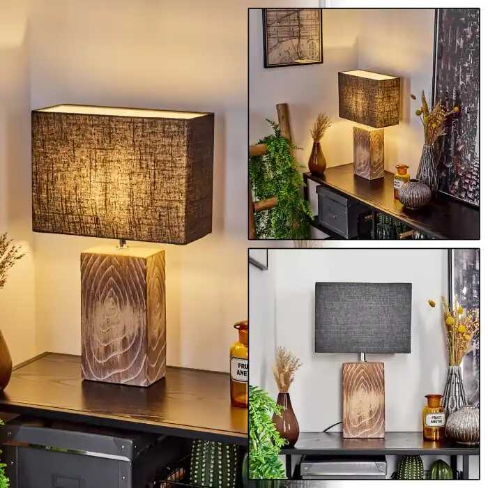 Francillon Lámpara de mesa Marrón, Cromo, Color madera, 1 luz Certificado