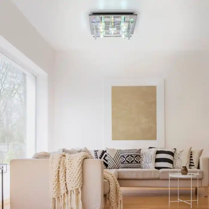 Alta Calidad Leuchten-Direkt KEMAL2.0 Lámpara de Techo LED Acero bruñido, 68 luces, Mando a distancia, Cambia de color