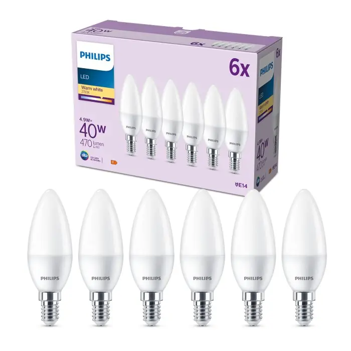 Liquidación Philips Classic Juego de 6 LED E14 4,9 watt 2700 Kelvin 470 Lumen