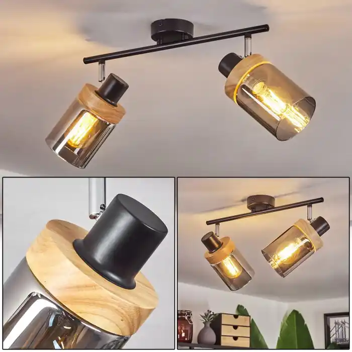 Azinhalinho Lámpara de Techo Cromo, Negro, 2 luces Gran Oferta