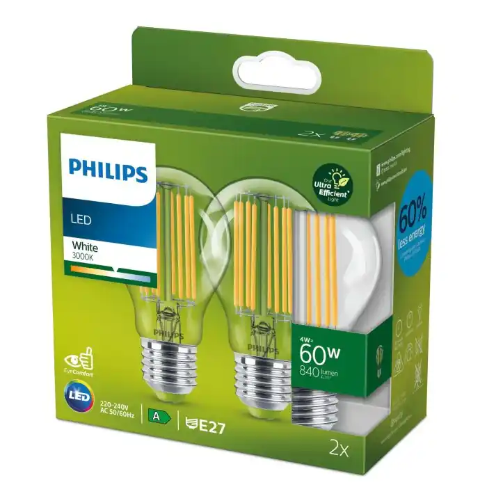 Philips juego de 2 E27 LED 4 vatios 3000 Kelvin 840 lumen Económico