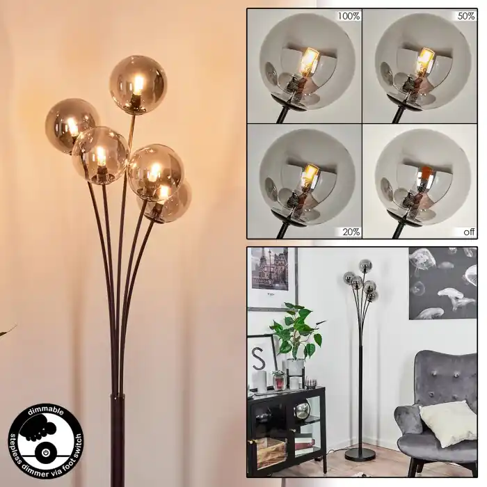 Entrega Rápida Bernado Lámpara de Pie Negro, 5 luces