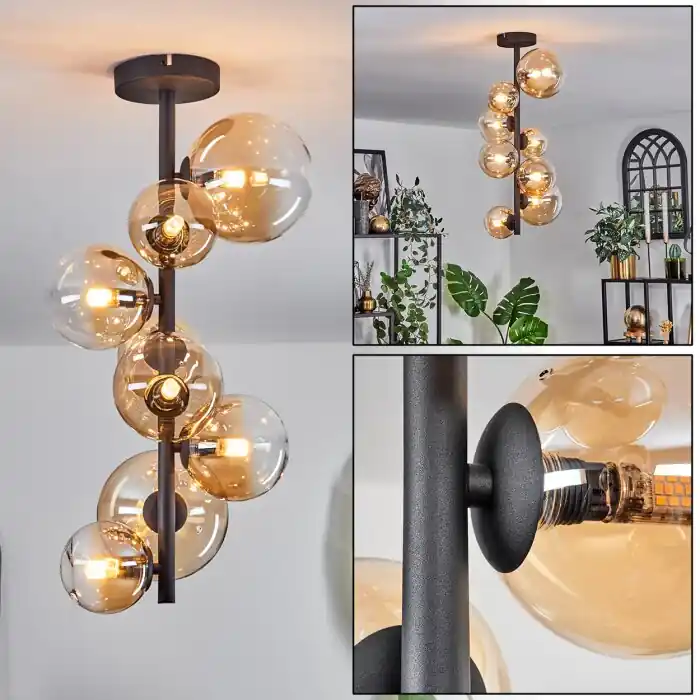 Chehalis Lámpara de Techo - Cristal 10 cm, 12 cm, 15 cm Colores ámbar, Transparente, 8 luces Novedad