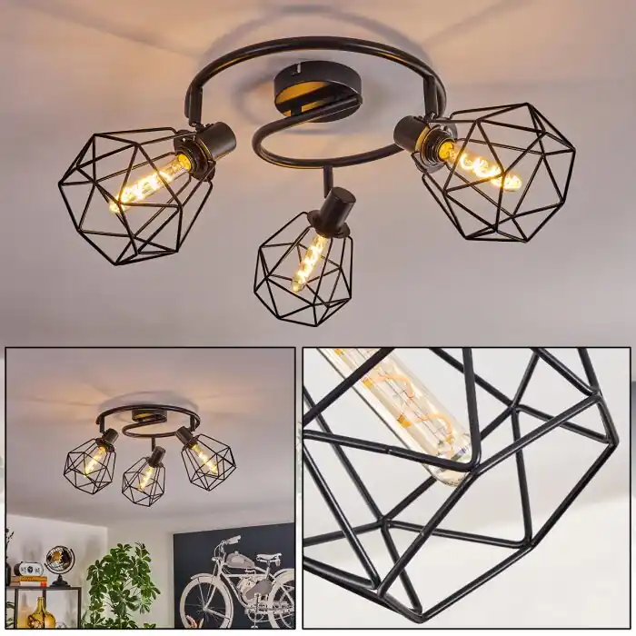 Yaak Lámpara de Techo Negro, 3 luces Popular