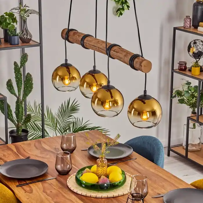 Koyoto Lámparas suspendidas, Luminarias esféricas, Lámparas colgantes Crudo, Negro, 4 luces Súper Precio
