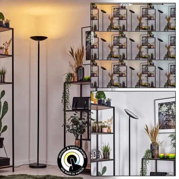Entrega Rápida Dillingby Lámpara de pie LED Negro, 1 luz