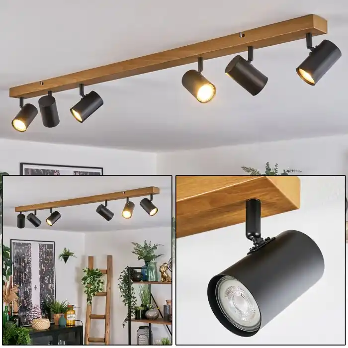 Gesteira Plafones, Spot techo Color madera, Negro, 6 luces Favorito De Clientes