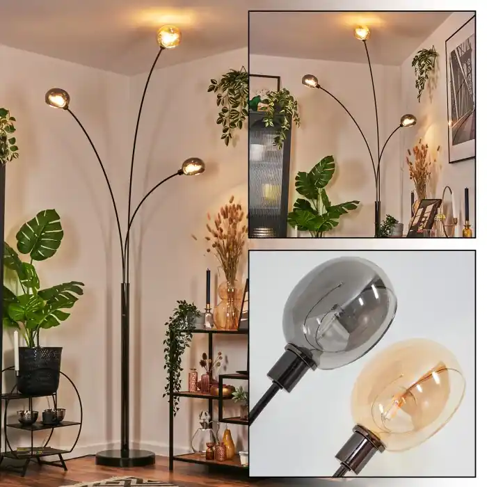 Nikkala Lámpara de pie Cromo, Negro, 3 luces Precio Reducido