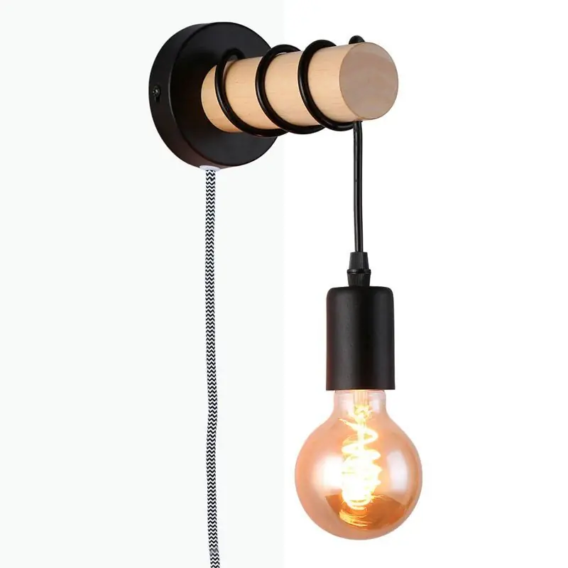 Precio Bajo Aplique de pared madera con interruptor y enchufe "MILA" Blanco