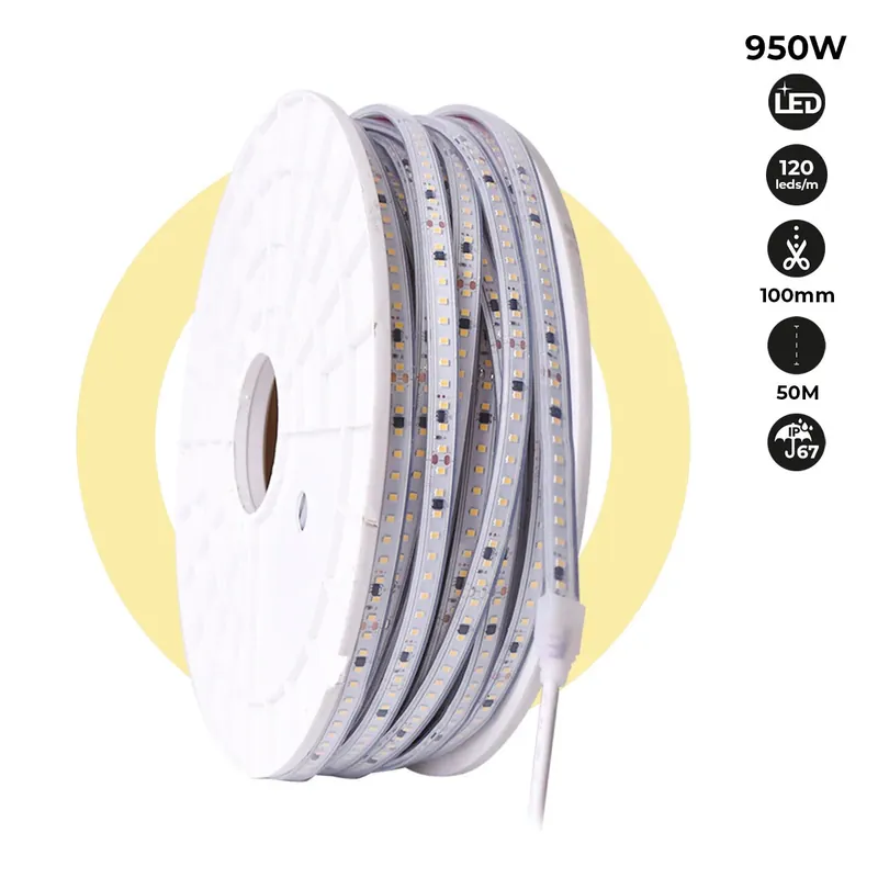 Ordenar Ahora Mismo Tira LED 220V - 950W (6000xSMD2835) 12mm - IP67 - Rollo 50 metros - Corte cada 10cm Blanco cálido 3000K