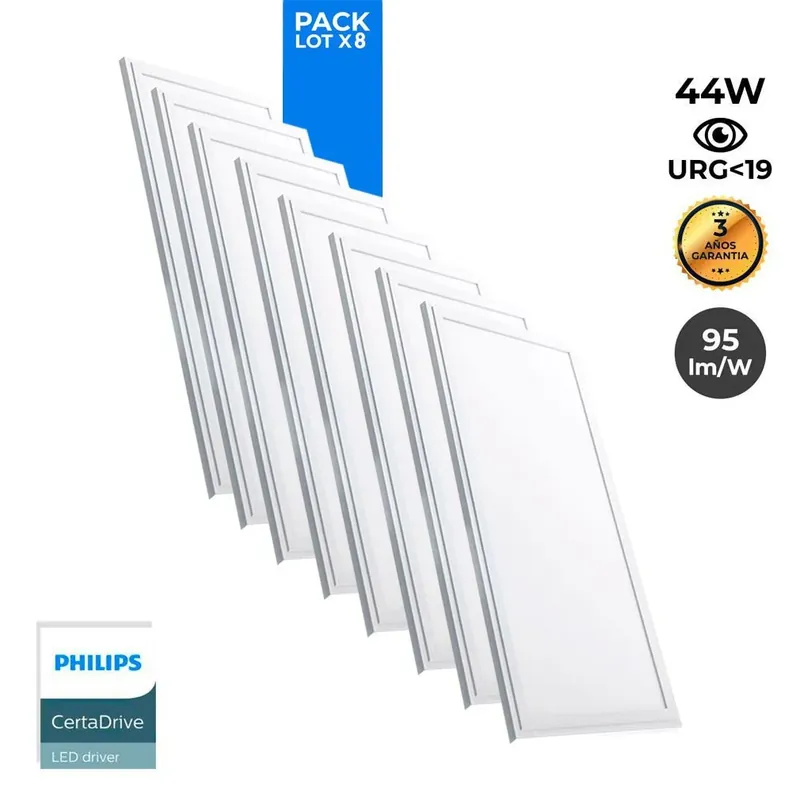 Precio De Oferta Pack de 8 paneles LED slim 120X30 cm - Driver Philips - 44W - UGR19 - IP40 Blanco neutro 4000K