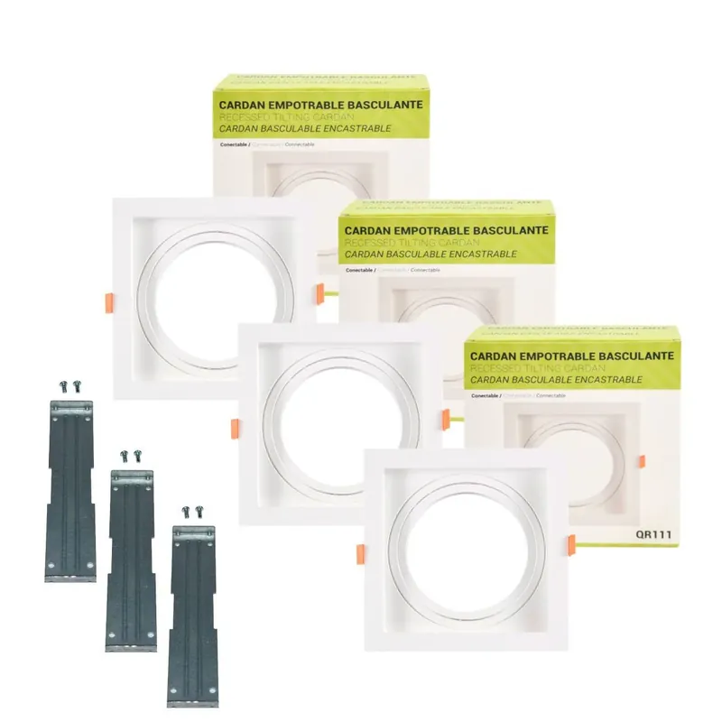 Últimas Unidades Pack x 3 - Aro downlight cuadrado tipo cardan para bombilla QR111 o AR111 - Corte 155 x 155 mm Negro