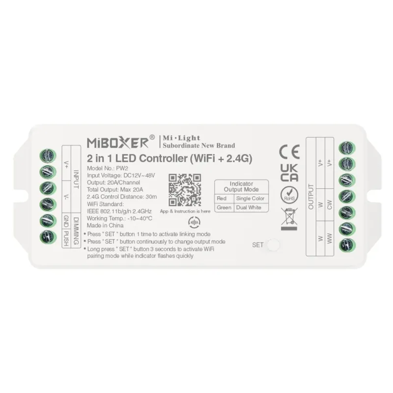 Controlador tira LED 2 en 1 - Monocolor/Dual White - 12/48VDC - 20A - 2.4G - WiFi - Milight Más Vendido