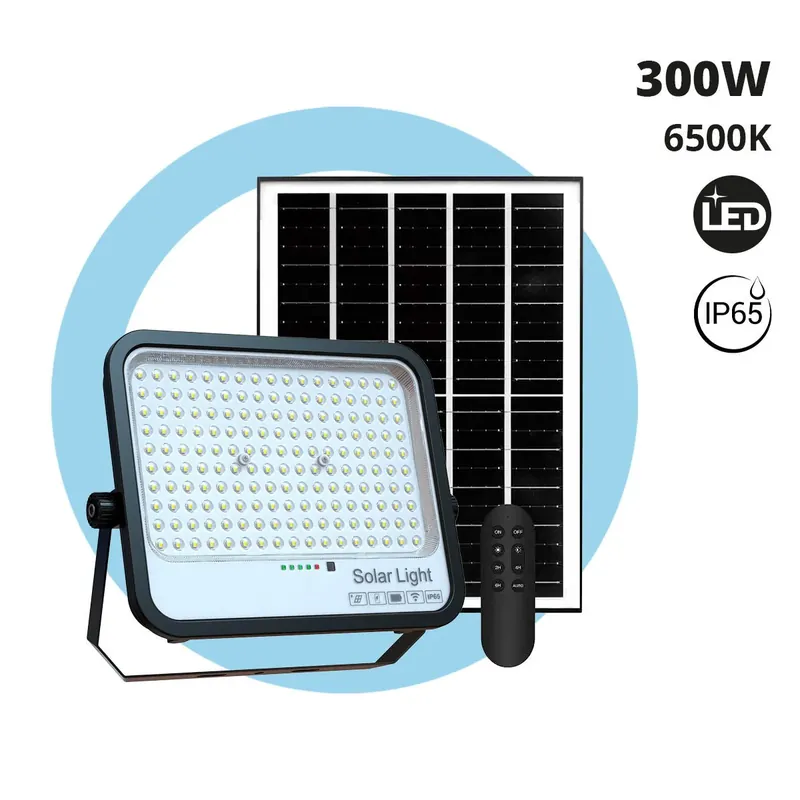 Proyector solar con panel y mando a distancia - 300W - 6500K - IP65 Directo De Fábrica