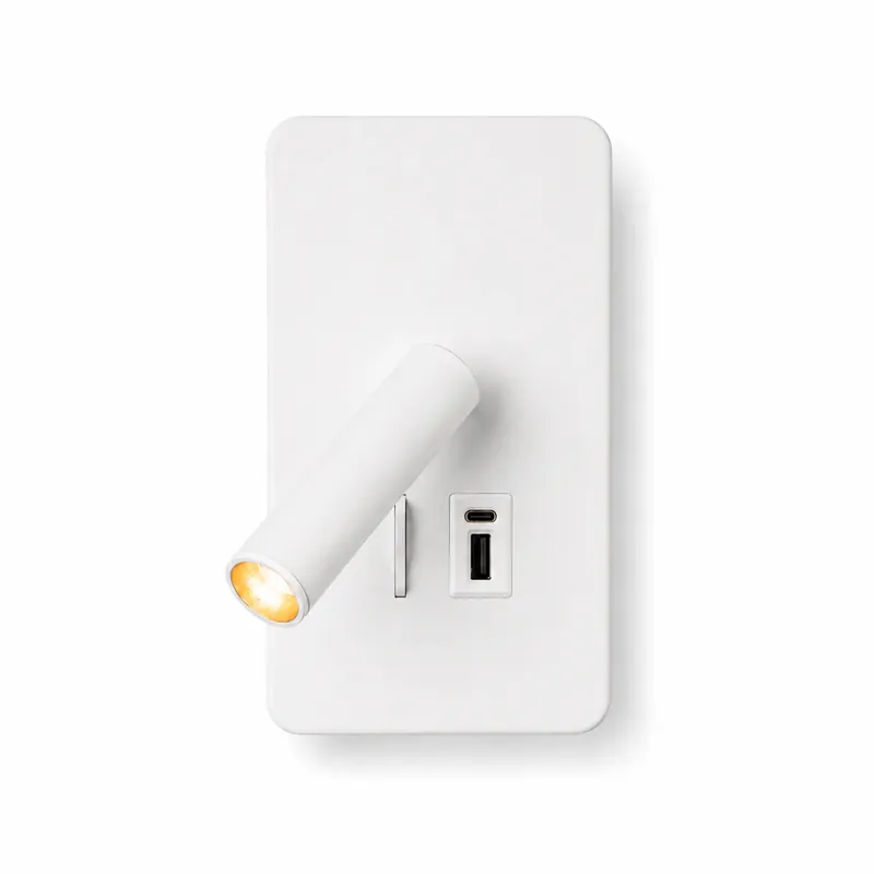Aplique de pared "NORU" - 3W - 2600K - USB+USB-C - Empotrable Blanco Promoción Exclusiva
