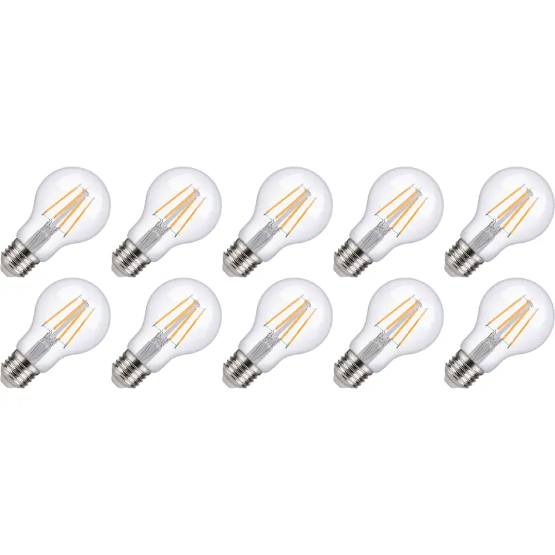 Oferta Limitada Lighto | Filamento LED | Casquillo grande E27 | Lámpara estándar | Transparente | 60mm | 5W | 10 piezas