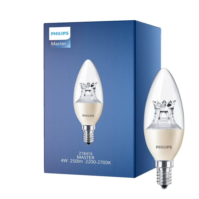 Alta Calidad Philips MASTER LED Vela Corona Clara E14 4W 250lm - 822-827 Dim To Warm | Regulable - Reemplazo 25W