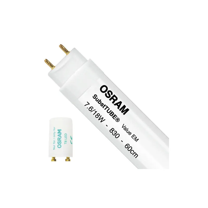 Marca Reconocida Osram Tubo LED T8 SubstiTUBE Value (EM/Mains) Standard Output 7.6W 720lm - 830 Luz Cálida | 60cm - Reemplazo 18W