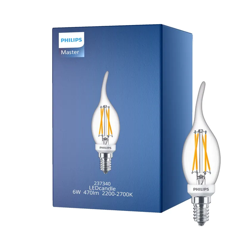 Philips Classic LED Vela E14 Doblado-tip Con Filamento Clara 6W 470lm - 922-927 Dim To Warm | Mejor Reproducción De Color - Regulable - Reemplazo 60W Promoción