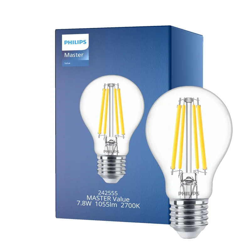 Últimas Unidades Philips MASTER Value LED Bulbo E27 Pera Clara 7.8W 1055lm - 927 Luz muy Cálida | Mejor reproducción de color - Regulable - Reemplazo 75W