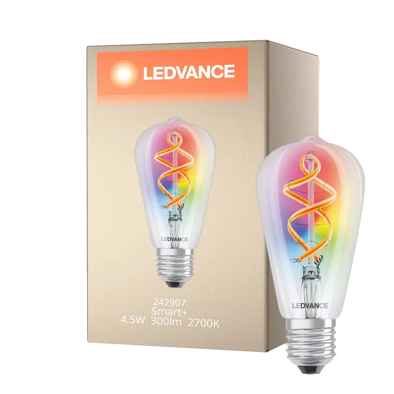 Certificado Ledvance Smart+ Wifi E27 Edison Classic con Filamento 4.5W 300lm - 827 Luz muy Cálida | RGBW - Reemplazo 30W