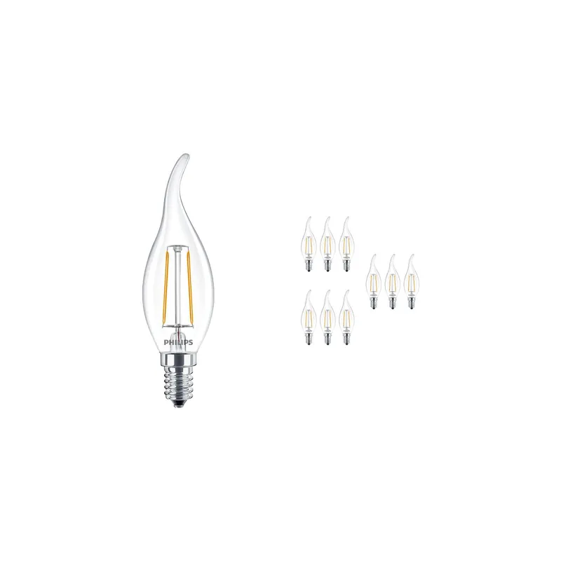 Precio Rebajado Multipack 10x Philips Classic LED Vela E14 Punta torcida con Filamento Clara 2.5W 250lm - 827 Luz muy Cálida | Reemplazo 25W