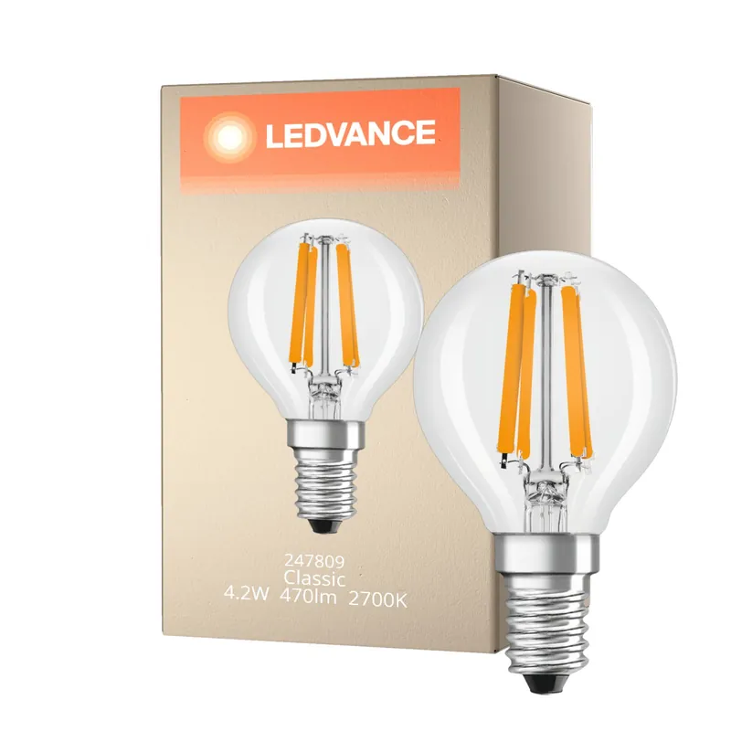 Ledvance Classic LED E14 Pera con Filamento Clara 4.2W 470lm - 927 Luz muy Cálida | Mejor reproducción de color - Regulable - Reemplazo 40W Precio De Fábrica
