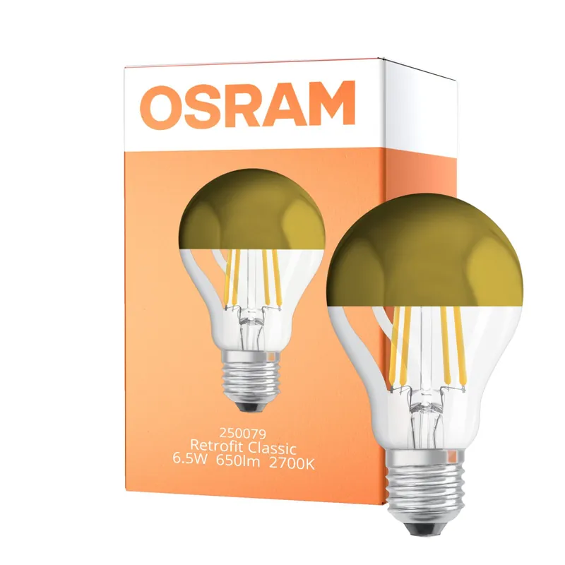 Alta Calidad Osram Classic LED E27 Pera Con Filamento Mirror Oro 6.5W 650lm - 827 Luz Muy Cálida | Reemplazo 50W