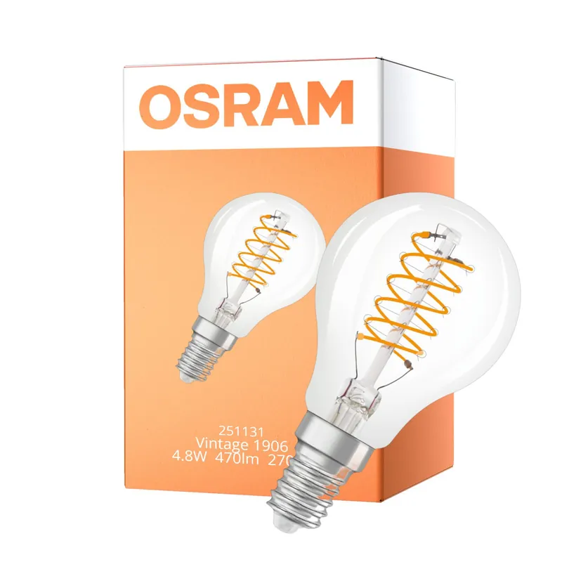 Alta Calidad Osram Vintage 1906 LED Classic Slim E14 Pera Con Filamento Clara 4.8W 470lm - 827 Luz Muy Cálida | Regulable - Reemplazo 40W
