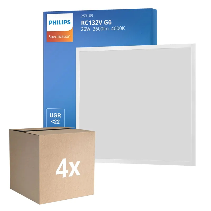 Gran Oferta Multipack 4x Philips Panel LED CoreLine RC132V 26W 3600lm - 840 Blanco Frio | 60x60cm - UGR <22