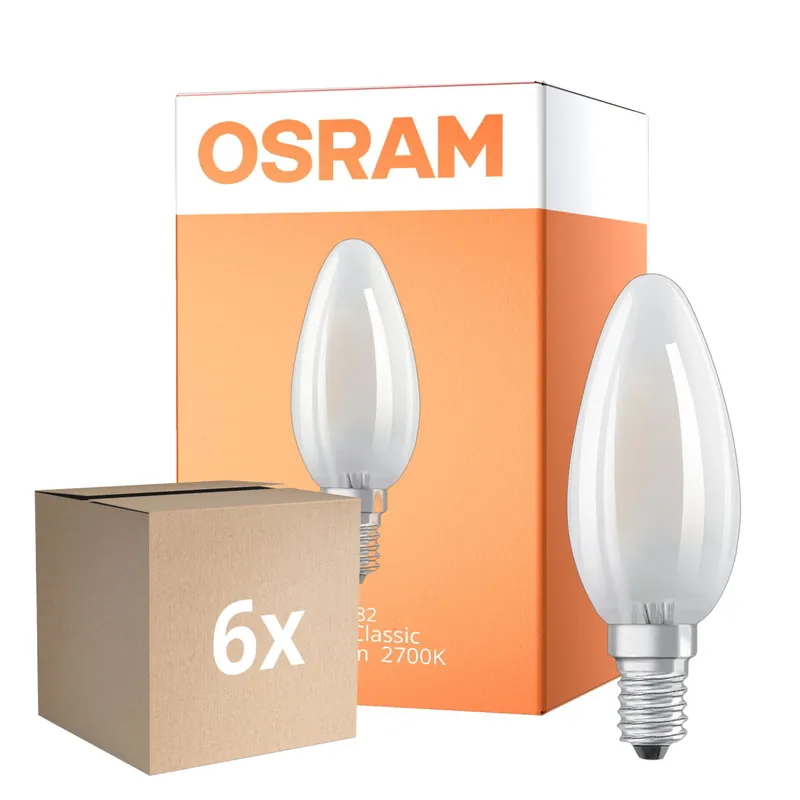 Multipack 6x Osram Classic LED E14 Vela Con Filamento Mate 2.8W 250lm - 827 Luz Muy Cálida | Regulable - Reemplazo 25W A Buen Precio