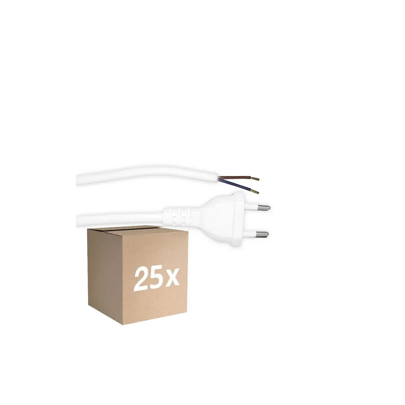 Ocasión Especial Multipack 25x Noxion Euro Cable de alimentación - C7 Europlug + Extremos abiertos - Blanco 2m - 2 pole 0,75mm2